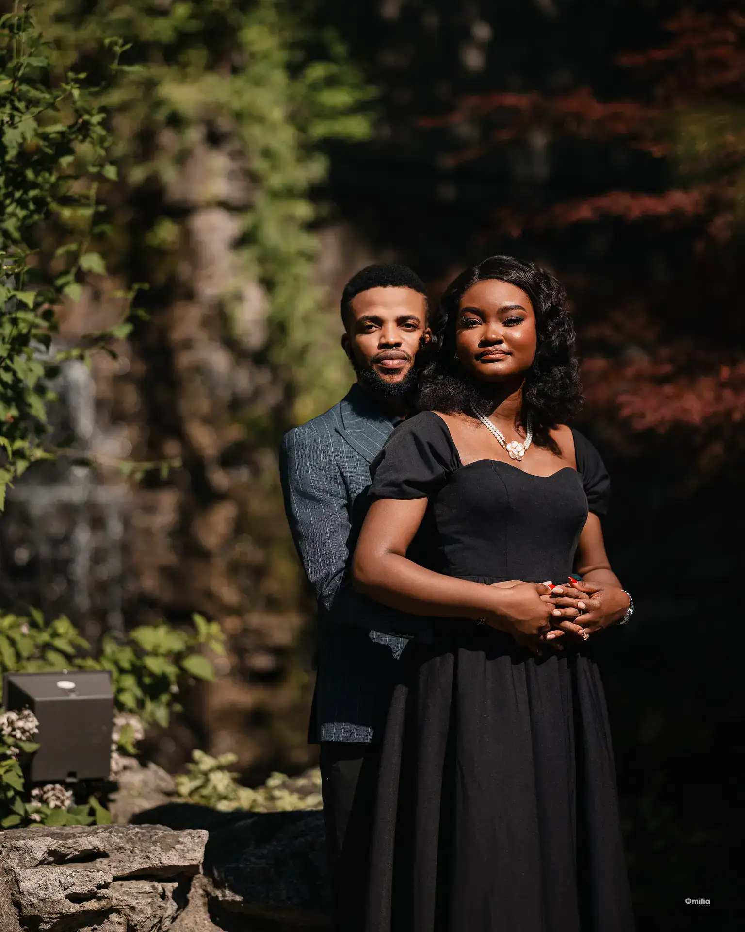 Engagement couple walking